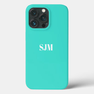 Minimalist Custom monogram name turquoise white iPhone 13 Pro Case