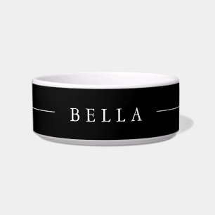 Minimalist Custom Name Black White Pet Bowl