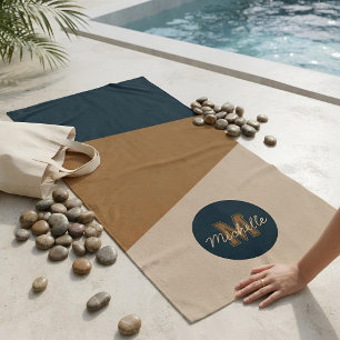 Minimalist Custom Name Earth Tone Monogram Beach Towel