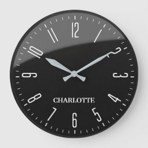Minimalist Custom Name Office Modern Black Large Clock
