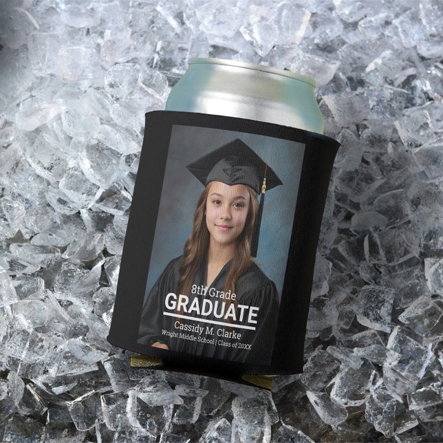 Minimalist Custom Photo 8th Grade Graduation Can Cooler (Creator Uploaded)