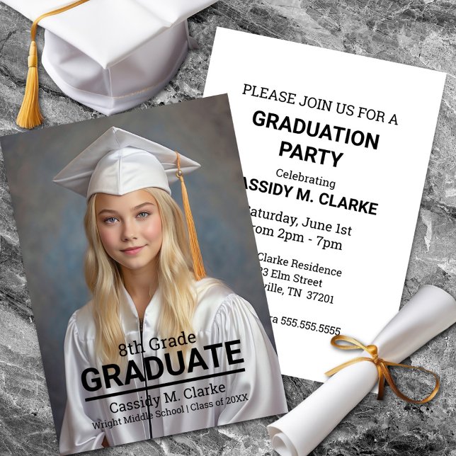 Minimalist Custom Photo 8th Grade Graduation Invitation (Creator Uploaded)