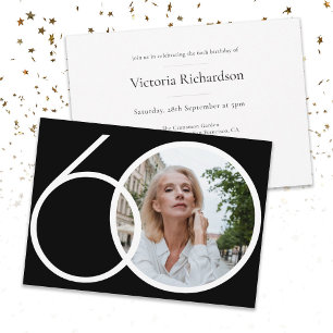 Minimalist Custom Photo Black White 60th Birthday Invitation