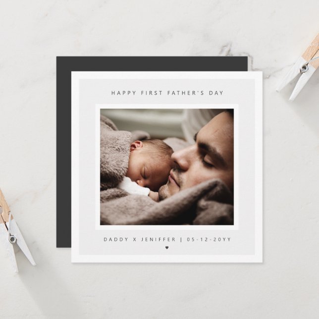 Minimalist Custom Photo First Father's Day Modern Card (Front/Back In Situ)