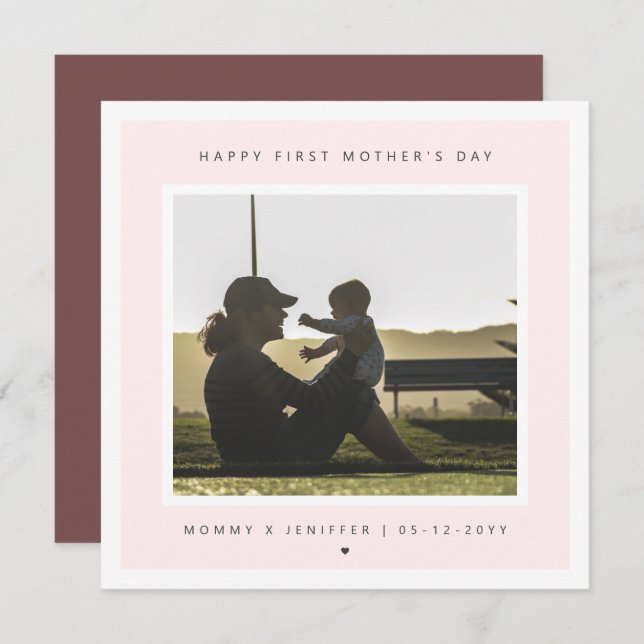 Minimalist Custom Photo First Mother's Day Modern Card (Front/Back)