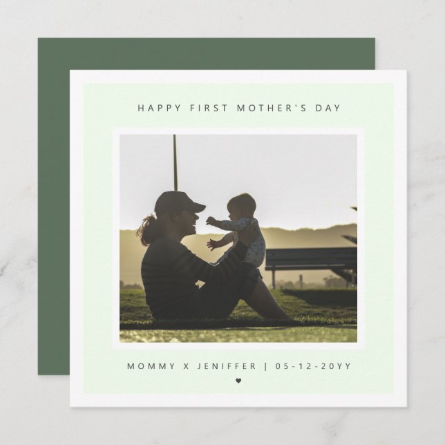 Minimalist Custom Photo First Mother's Day Modern Card (Front/Back)