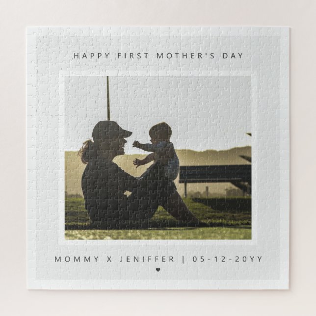 Minimalist Custom Photo First Mother's Day Modern Jigsaw Puzzle (Vertical)