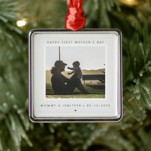 Minimalist Custom Photo First Mother's Day Modern Metal Tree Decoration