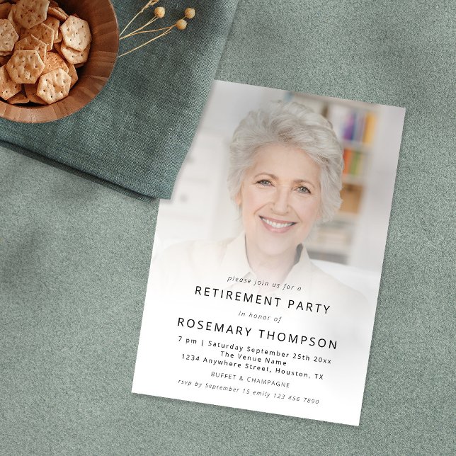 Minimalist Custom Photo Overlay Retirement Party Invitation (Creator Uploaded)