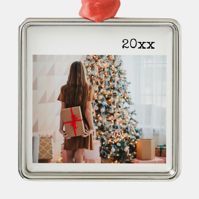 Minimalist Custom Photo with Year Metal Tree Decoration (Front)