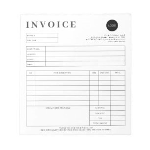 Minimalist Custom Small Business Invoice Receipt Notepad