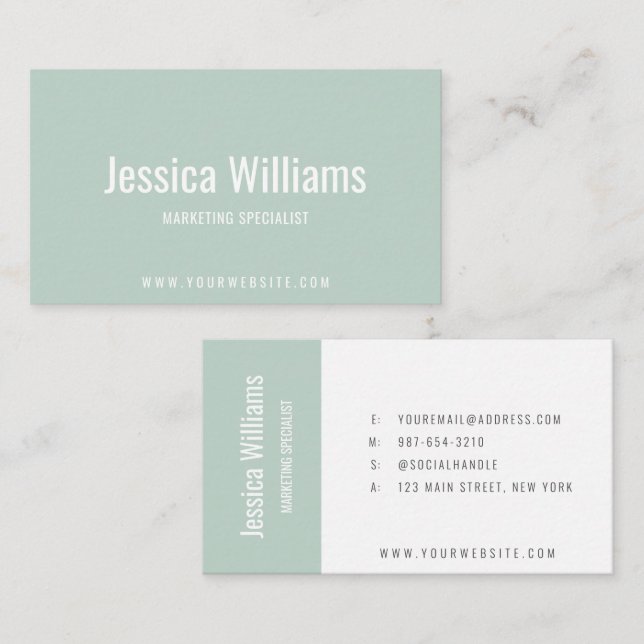 Minimalist Customizable Professional Pastel Green Business Card (Front/Back)