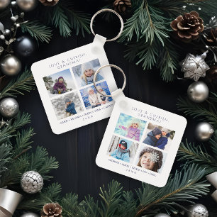 Minimalist Cute 8 Photos Collage Family Keepsake Key Ring