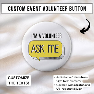 Minimalist Cute Ask Me Yellow Volunteer 6 Cm Round Badge