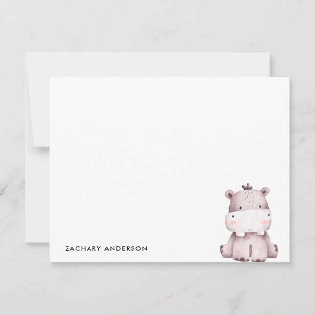 Minimalist Cute Baby hippo Kids Personalised Card (Front)