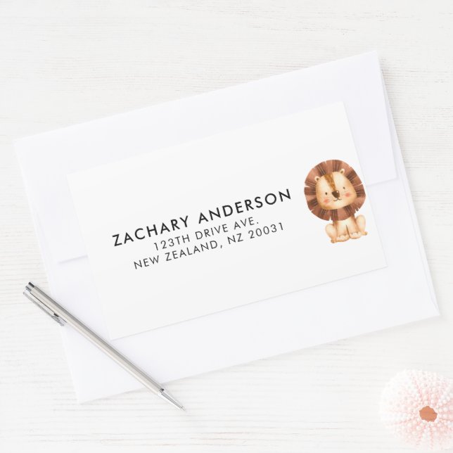 Minimalist Cute Baby Lion Kids Personalised Lab Rectangular Sticker (Envelope)