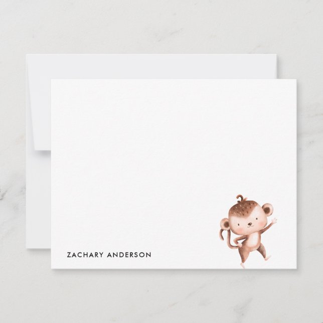 Minimalist Cute Baby Monkey Kids Personalised Card (Front)