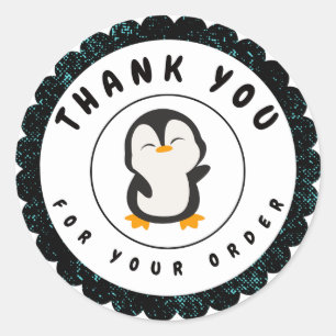 Minimalist Cute Colour Penguin Thank You For Order Classic Round Sticker