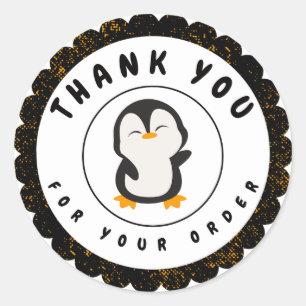 Minimalist Cute Colour Penguin Thank You For Order Classic Round Sticker
