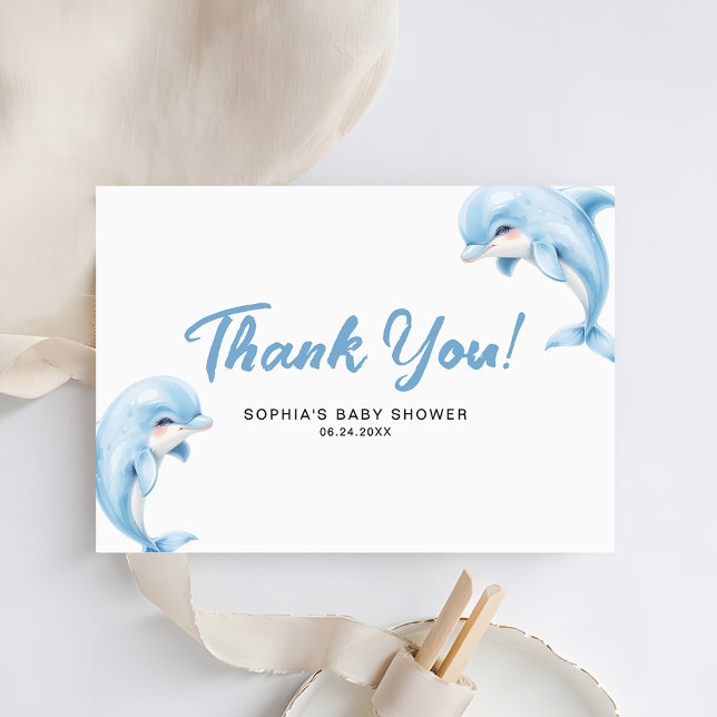 Minimalist Cute Dolphin Baby Shower Thank You Card (Creator Uploaded)