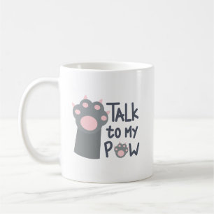 Minimalist Cute Grey Cat Paw Pink Bold Typography Coffee Mug