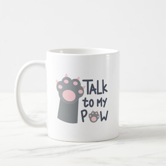 Minimalist Cute Grey Cat Paw Pink Bold Typography Coffee Mug (Left)