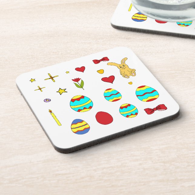 Minimalist Cute  Happy Easter  cartoon  Coaster (Left Side)
