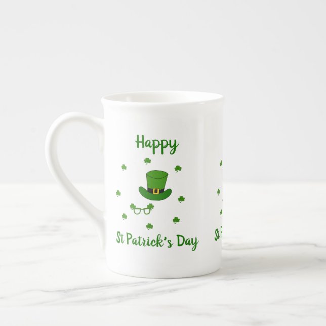 Minimalist  Cute Happy St Patrick's Day   Bone China Mug (Left)