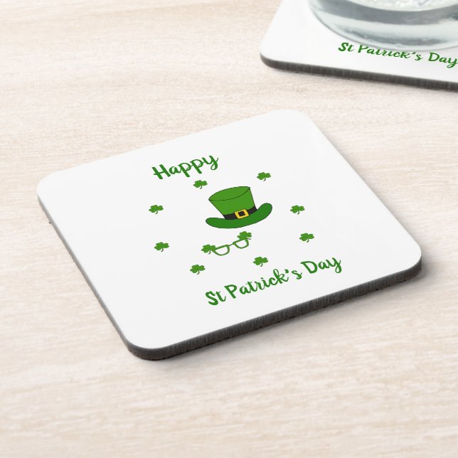 Minimalist  Cute Happy St Patrick's Day  Coaster (Left Side)