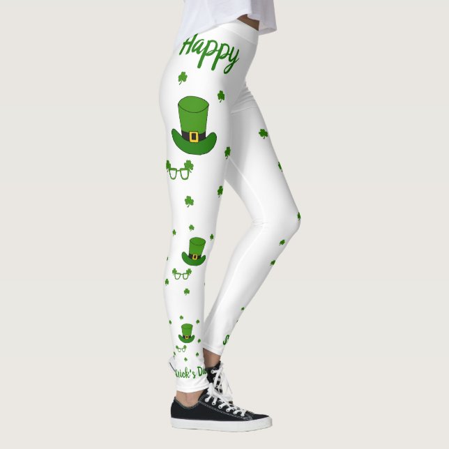Minimalist  Cute Happy St Patrick's Day  Leggings (Right)