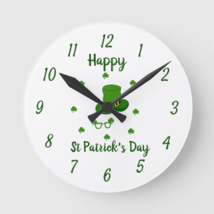 Minimalist Cute Happy St Patrick's Day Round Clock