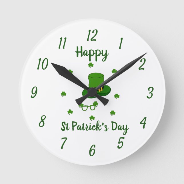 Minimalist  Cute Happy St Patrick's Day  Round Clock (Front)