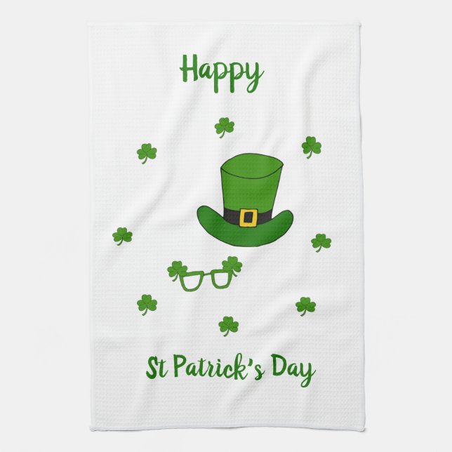 Minimalist  Cute Happy St Patrick's Day   Tea Towel (Vertical)