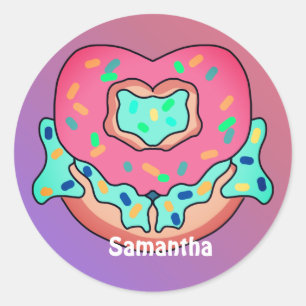 Minimalist Cute Heart Donut   Love Classic Round Sticker