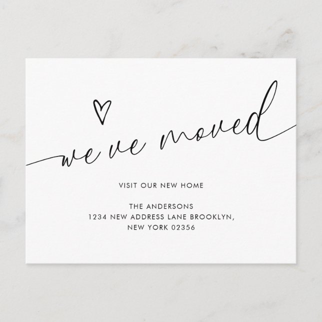 Minimalist Cute Heart Script We've Moved Moving Postcard (Front)