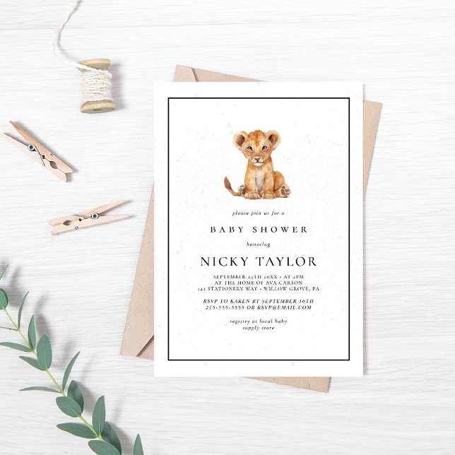 Minimalist Cute Lion Safari Baby Shower Invitation (Creator Uploaded)