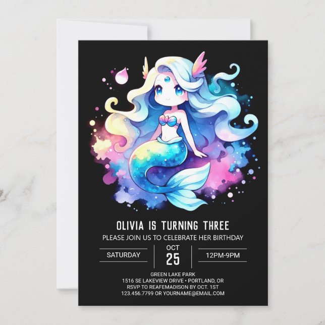 Minimalist Cute Mermaid Birthday Invitation (Front)