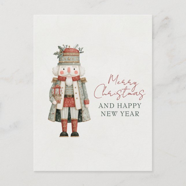Minimalist Cute Nutcracker Christmas Postcard (Front)