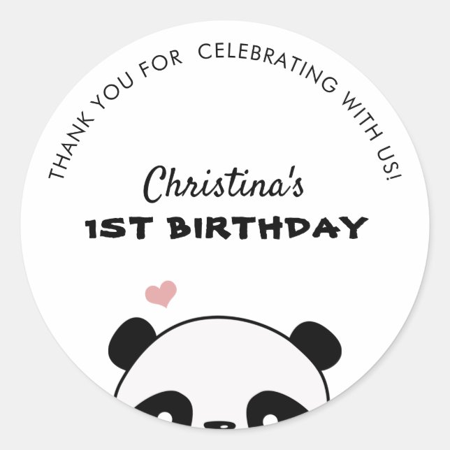 Minimalist Cute Panda Birthday Thank you Favour Classic Round Sticker (Front)
