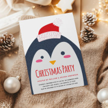 Minimalist Cute Penguin Christmas Party Invitation