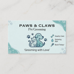 Minimalist Cute Pet Grooming Blue Customisable Business Card