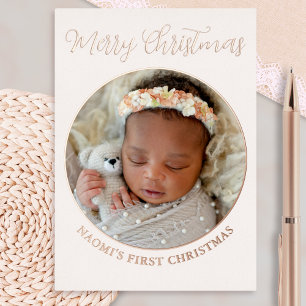 Minimalist Cute Photo Merry Baby's First Christmas Foil Holiday Card