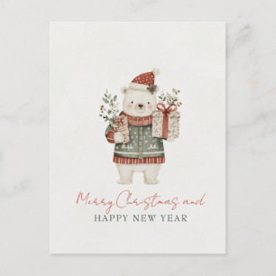 Minimalist Cute Polar Bear Christmas Postcard