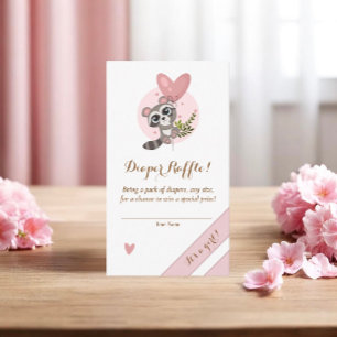 Minimalist Cute Racoon Baby Shower Diaper Raffle Enclosure Card