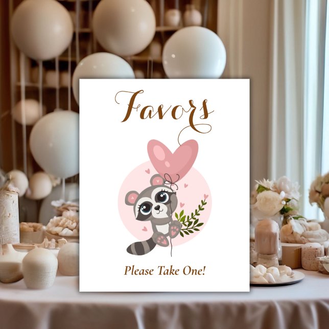 Minimalist Cute Racoon Baby Shower Favours Poster (Minimalist Cute Raccoon Baby Shower Favors Poster)