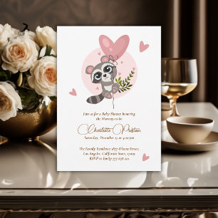 Minimalist Cute Racoon Baby Shower Invitation