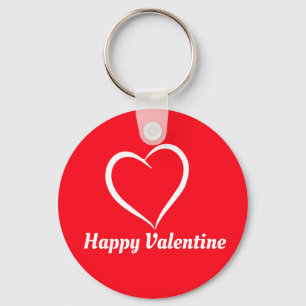 Minimalist Cute Red and White Happy Valentine Key Ring