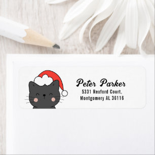Minimalist Cute Santa Cat Christmas Return Address