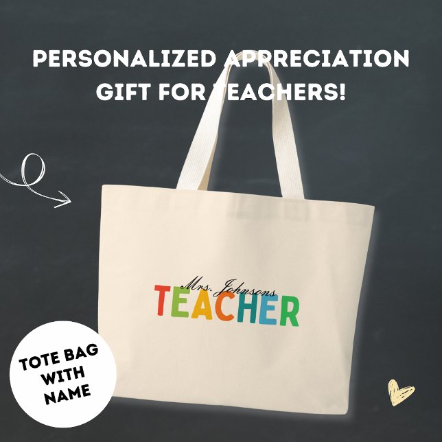 Minimalist Cute Teacher Appreciation Gift Custom Large Tote Bag (Creator Uploaded)