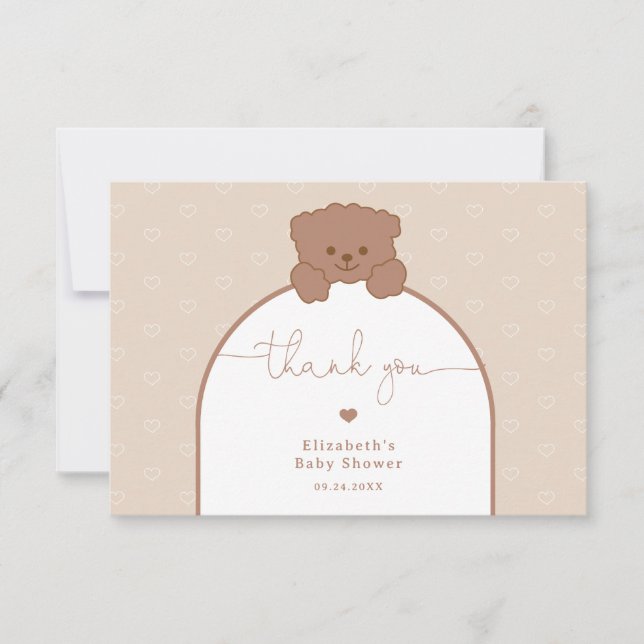 Minimalist Cute Teddy Bear Baby Shower Thank You Card (Front)